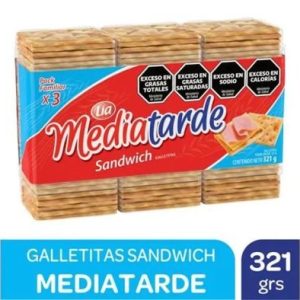 galletitas mediatarde sándwich tripack 321g (caja x 16u)