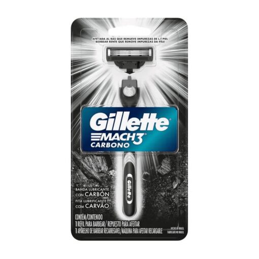 afeitadora gillette mach3 carbon (mango + 1 cartucho) (caja x 6u)