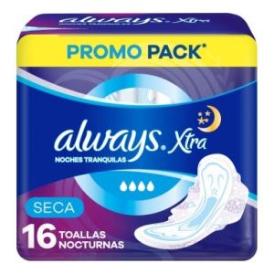 toallitas always xtra triple protección nocturna seca con alas (pack x 16u) (caja x 24u)