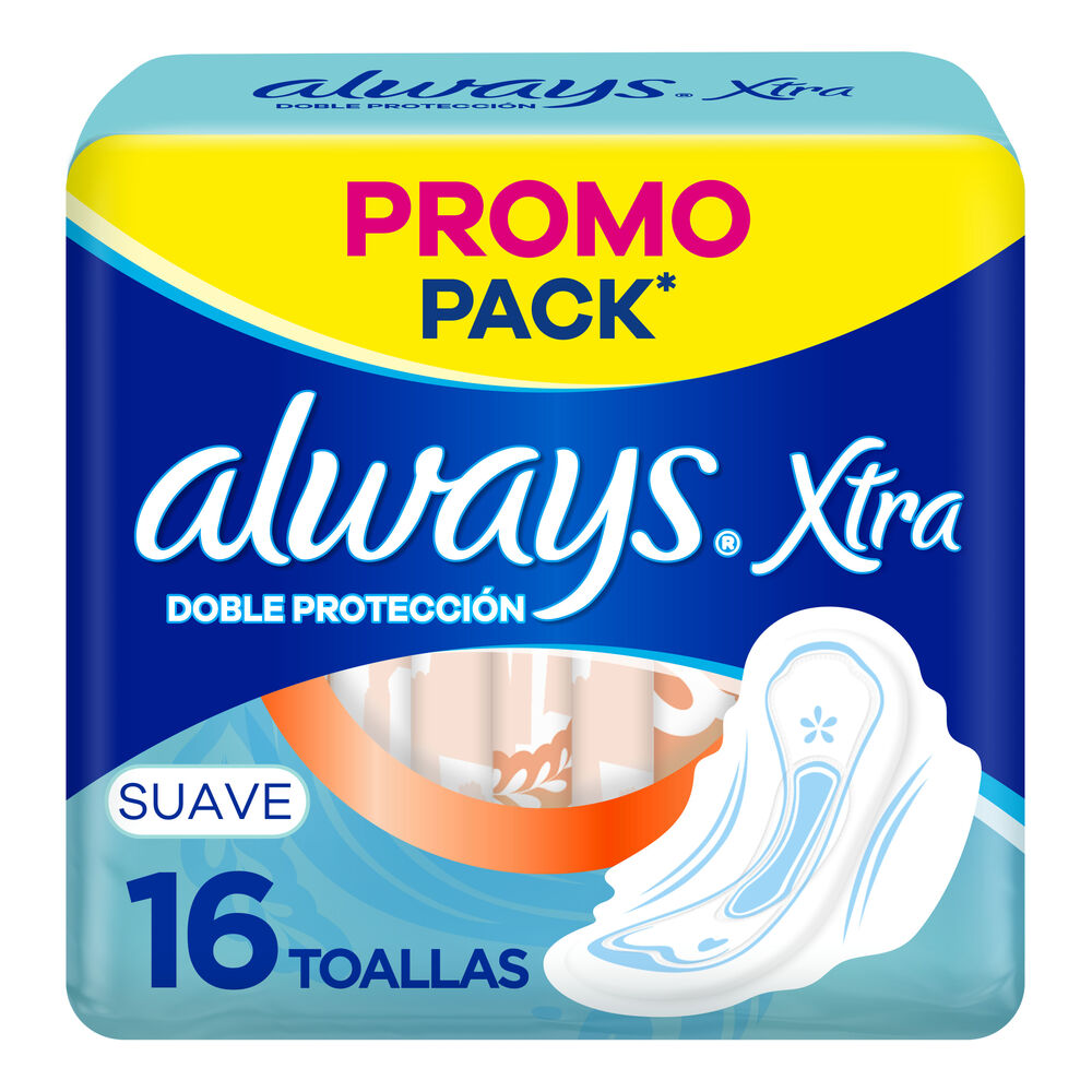 toallitas always xtra doble protección suave con alas (pack x 16u) (caja x 24u)
