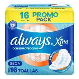 toallitas always xtra doble protección seca con alas (pack x 16u) (caja x 24u)