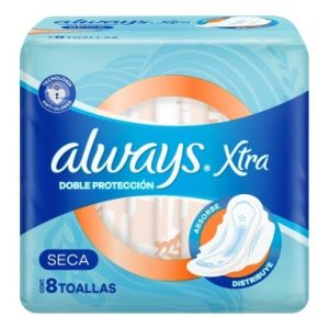 toallitas always xtra doble protección seca con alas (pack x 8u) (caja x 24u)