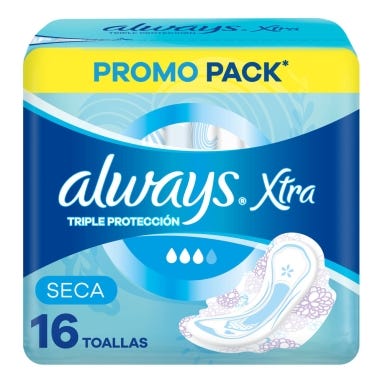 toallitas always xtra triple protección día seca con alas (pack x 16u) (caja x 24u)