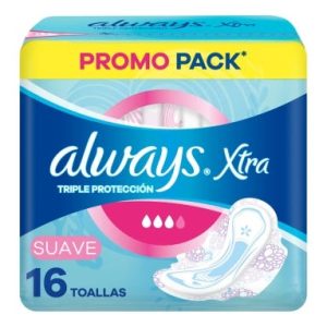 toallitas always xtra triple protección día suave con alas (pack x 16u) (caja x 24u)