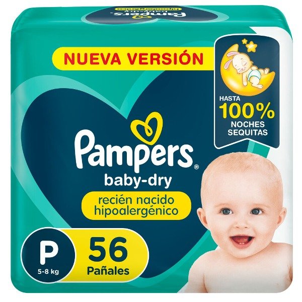 pañales pampers babydry talle p (pequeño) (pack x 56u) (caja x 6u)