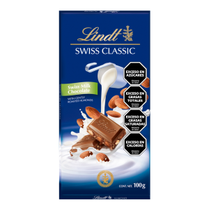 chocolate lindt swiss milk almond 100g con almendras x12u
