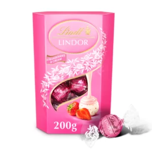 bombón lindt lindor frutilla y crema 200g caja cornet