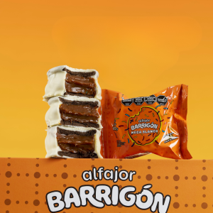 alfajor barrigón mega blanco 100g con dulce de leche
